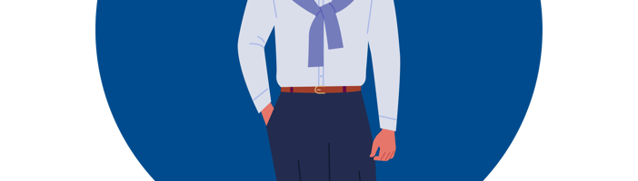 Mann i skjorte og genser knyttet over skuldrene