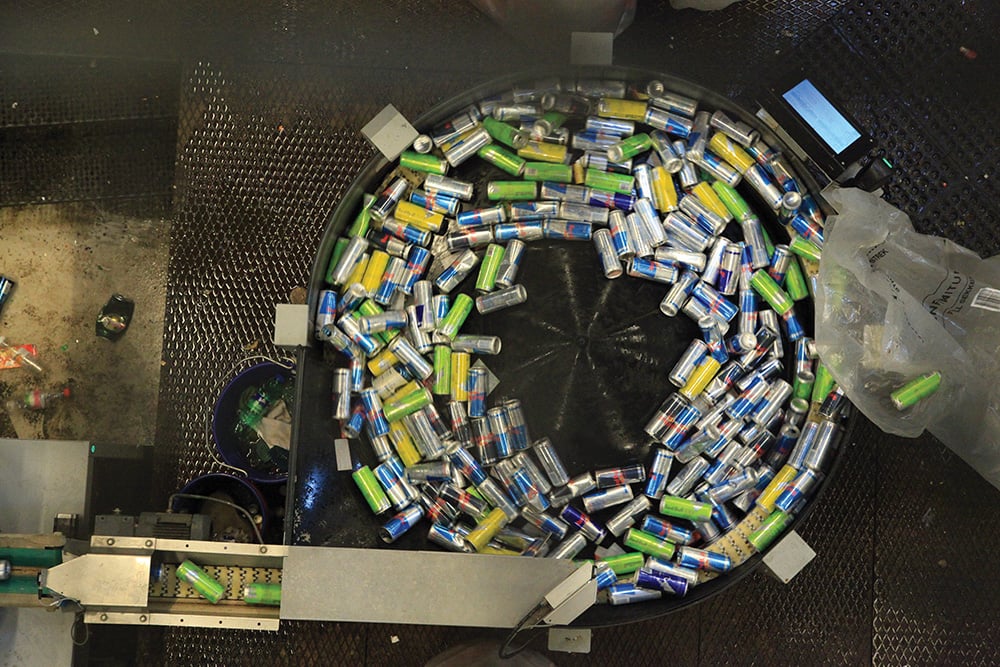 Aluminum cans being sorted