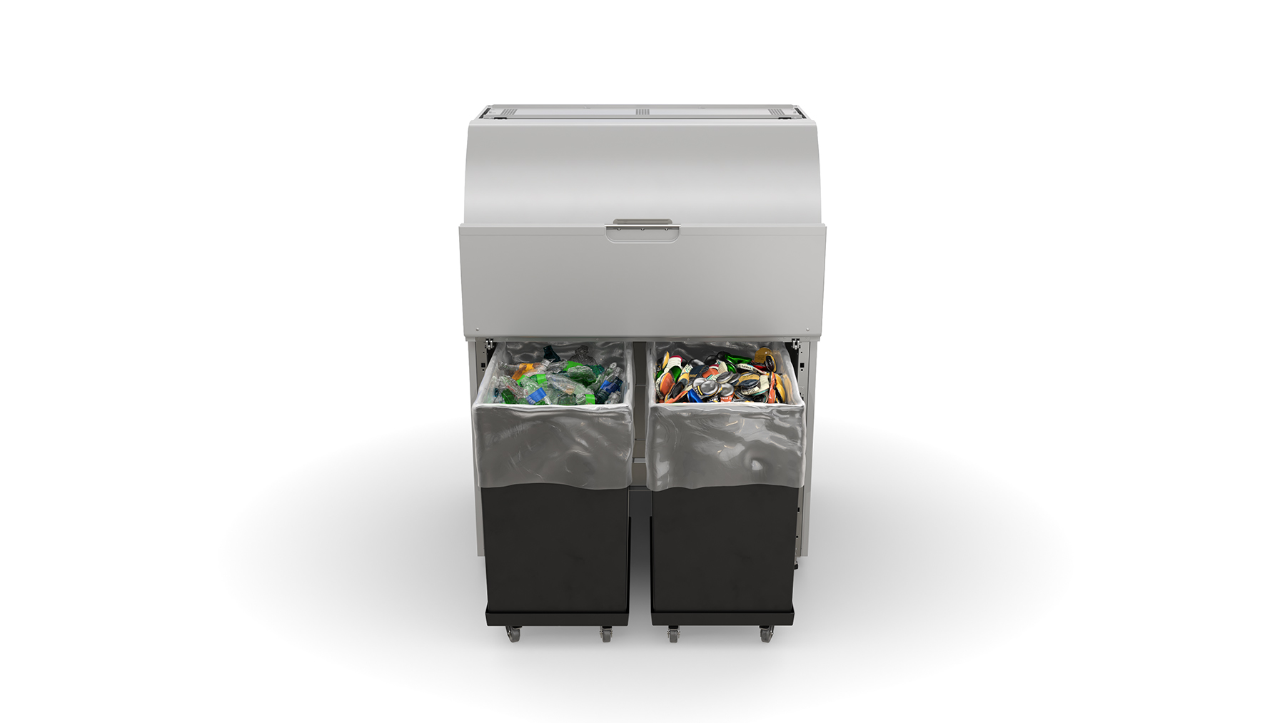 EasyPac bins with compacted plastic bottles and cans in separate bins