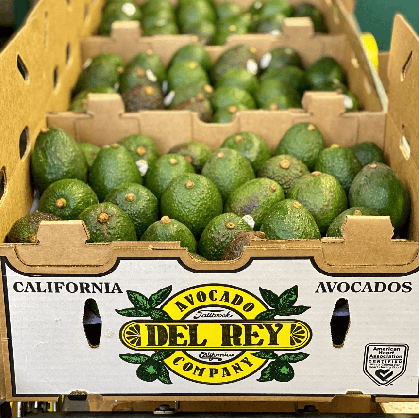 Two boxes of Del Ray avocados packed