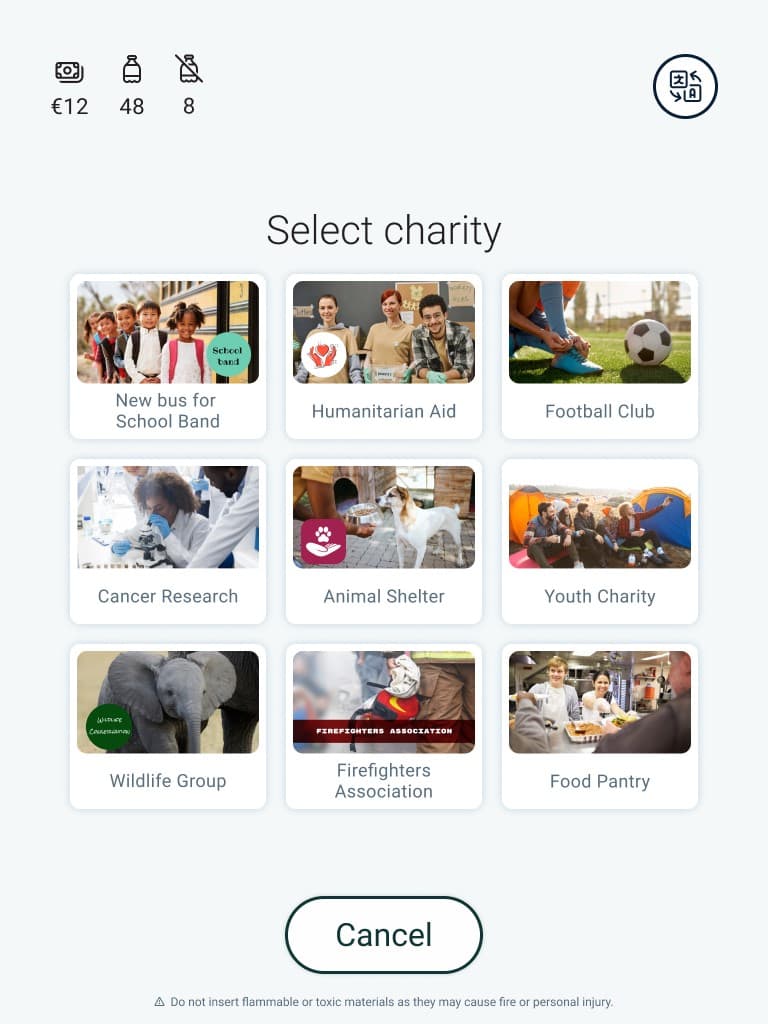 Variation of charity options to select from