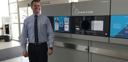 James Haines with the T90 TOMRA Reverse Vending Machine