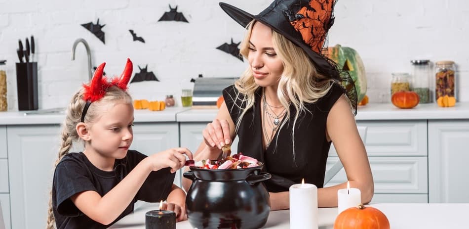 Family in Halloween costumes