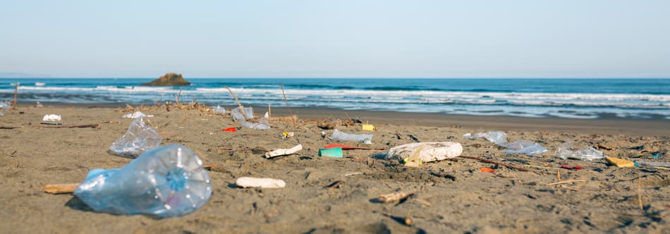 plastic waste on a beach