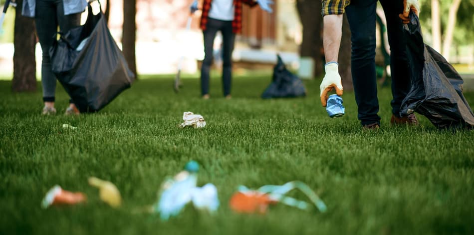 People picking up litter