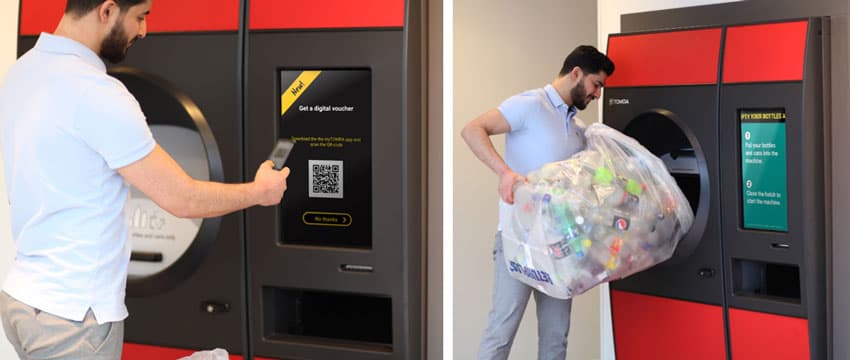 image of a man using a reverse vending machine