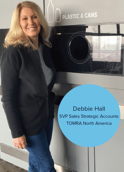 lady with a reverse vending machine